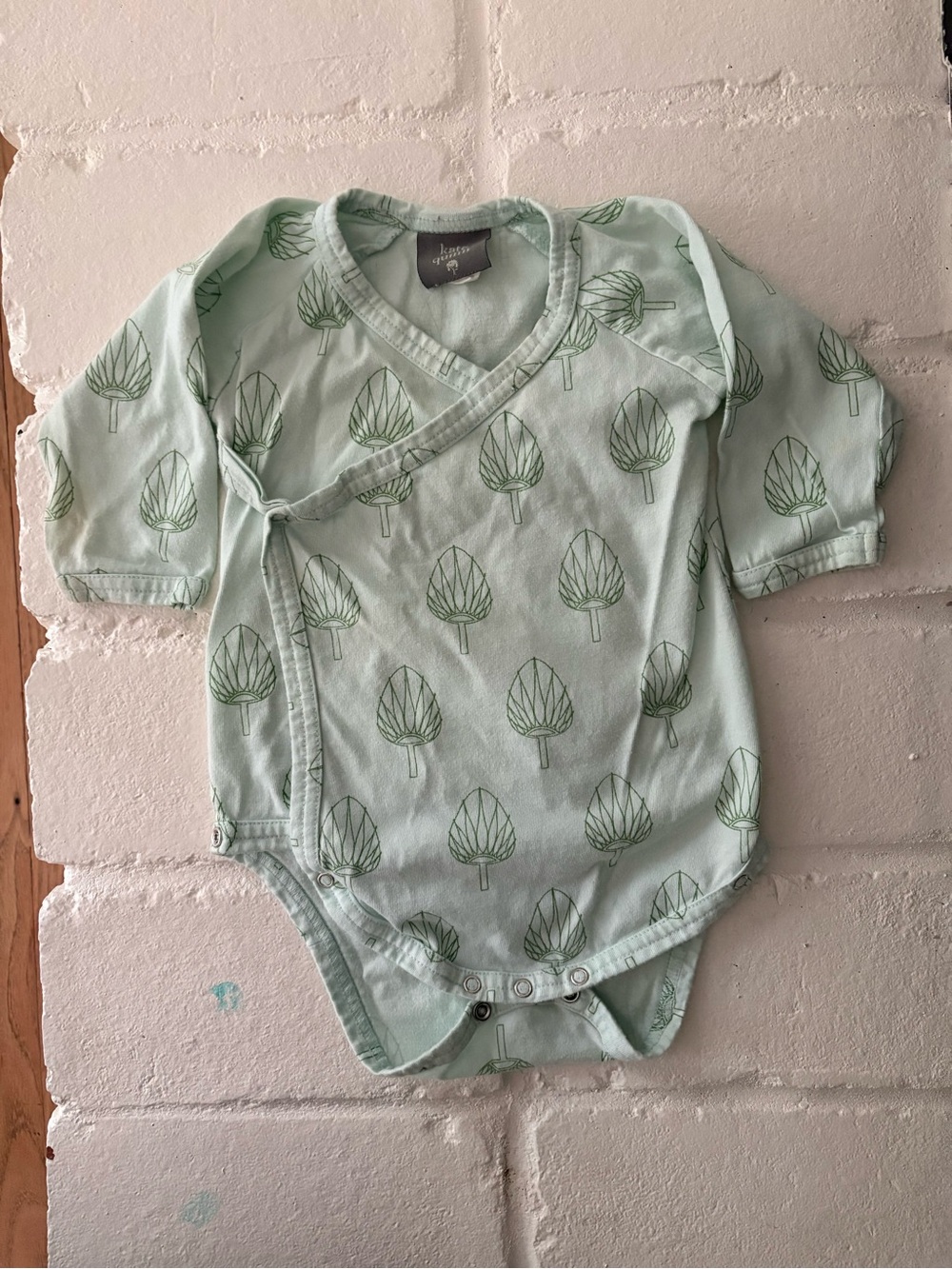 kate quinn Mint Wrap-Front Baby Bodysuit with Green Tree Print